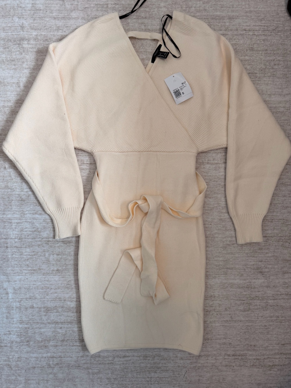 Forever 21 Cream Wrap Knit Sweater Dress with Waist Tie